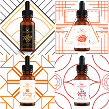 Load image into Gallery viewer, 2oz Bitters Bottles of Southern Pecan, Habanero Chili, Valencia Orange and Spiced Cherry 